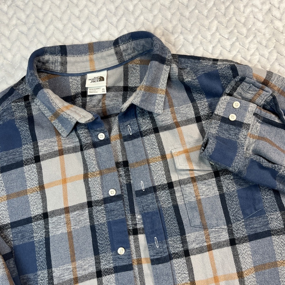 North Face Arroyo Flannel Shirt Mens XXL Blue Plaid 100% Cotton Heavy Lumberjack - Picture 2 of 9
